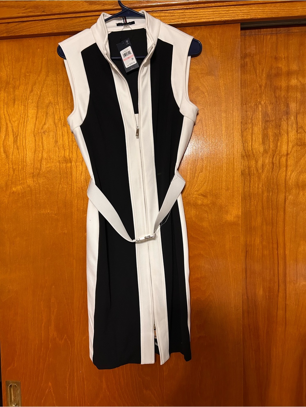 Tommy Hilfiger Black and White Sleeveless Zip-Front Dress